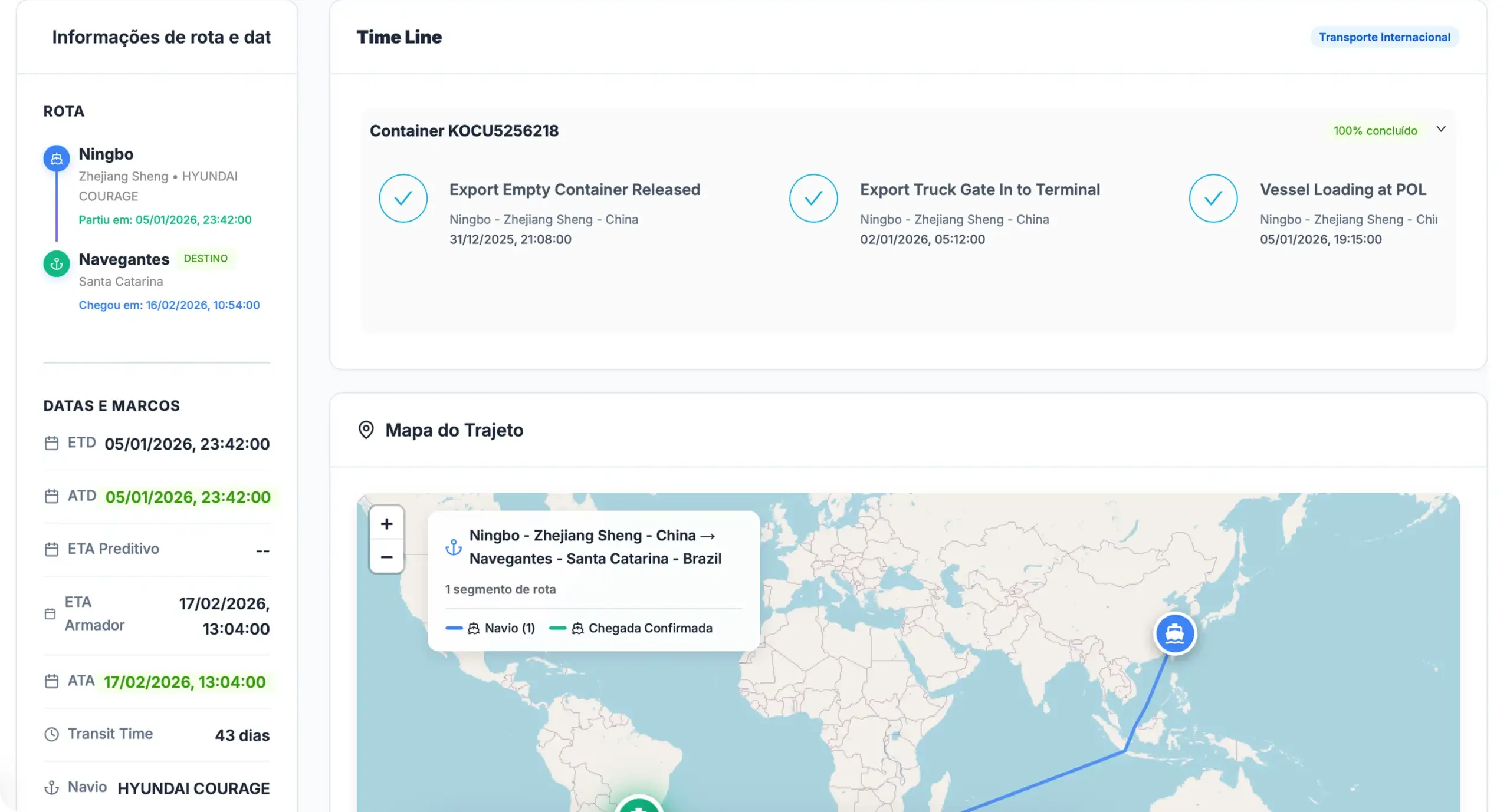 Tracking de container Narwal em tempo real