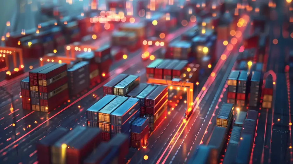 container entrelaçado por uma rede simbolizando a ia na documentação de importação