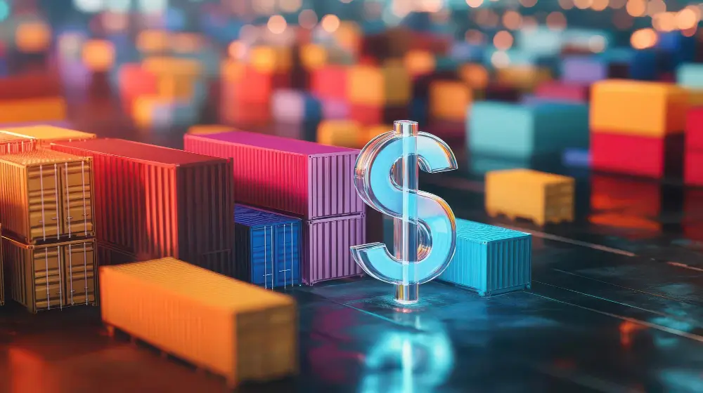 container com simbolo de cifrão representando roi automação no comex