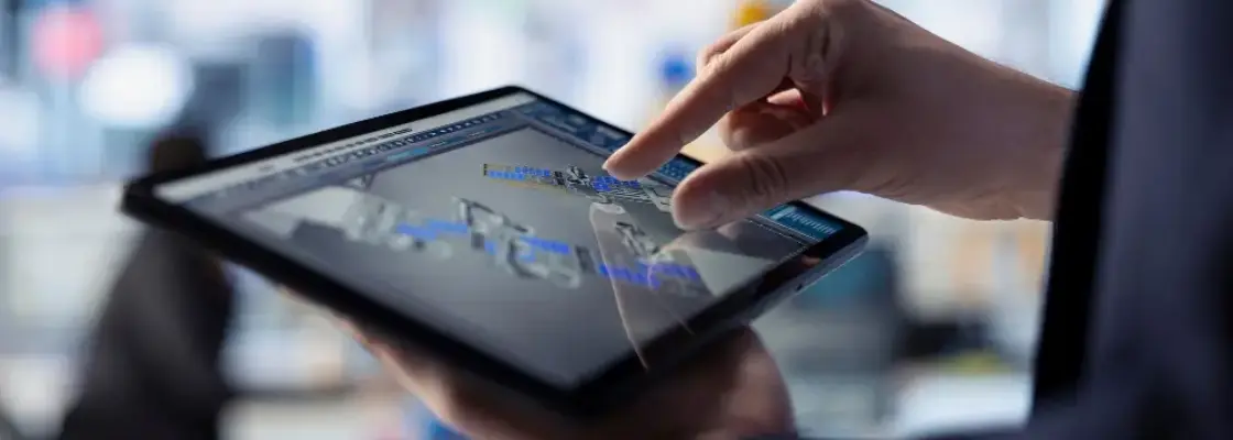 pessoa mexendo em um tablet com indicadores de comex representando o comex 4.0