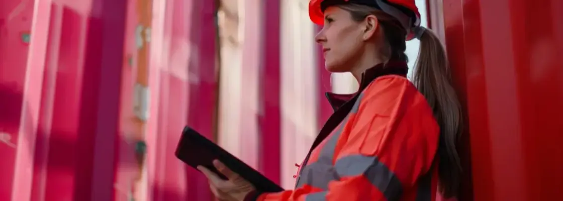 mulher no meio de containers simbolizando importação