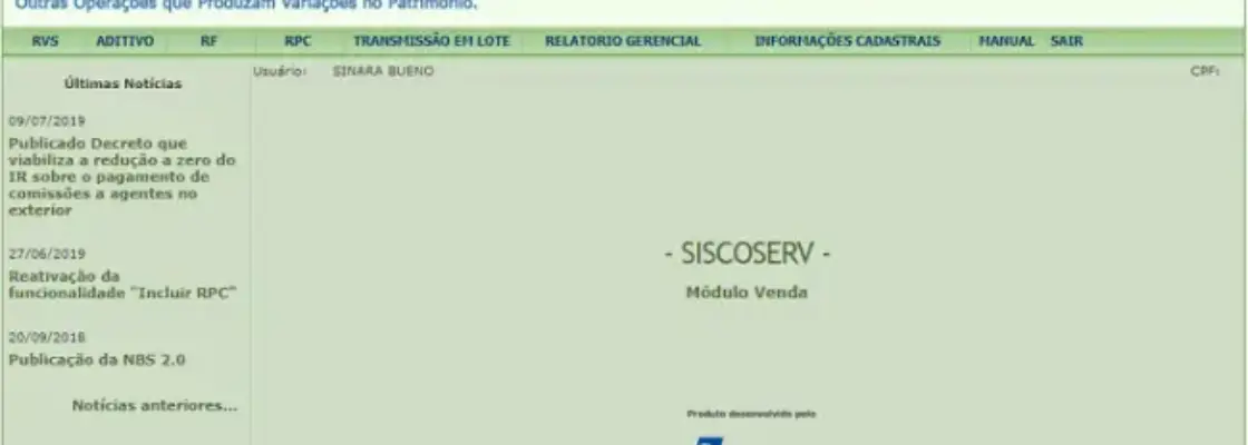 tela do siscoserv