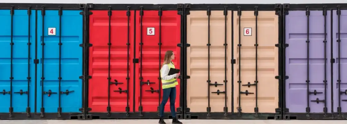 mulher no meio de containers