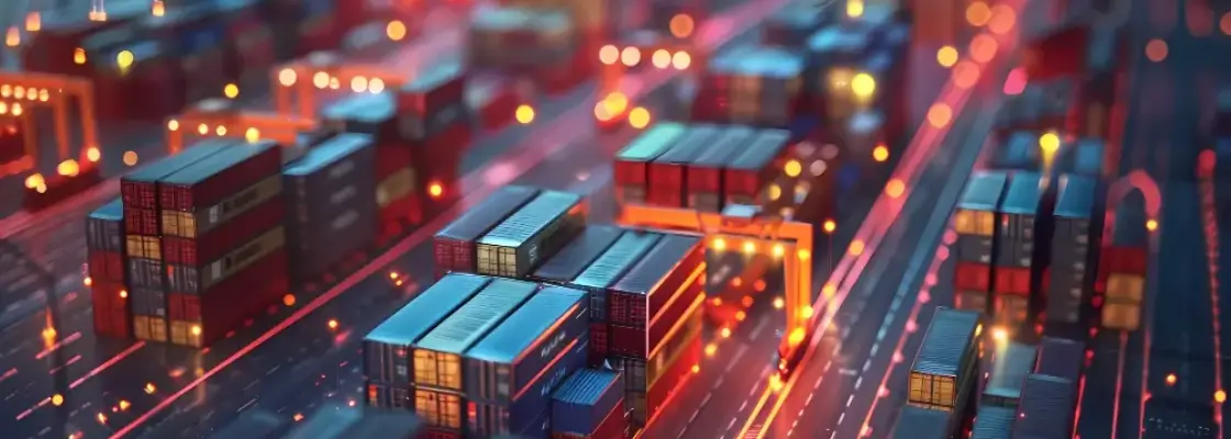 container entrelaçado por uma rede simbolizando a ia na documentação de importação