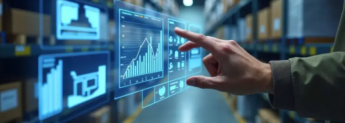 pessoa tocando uma tela com dados representando a automação no comex