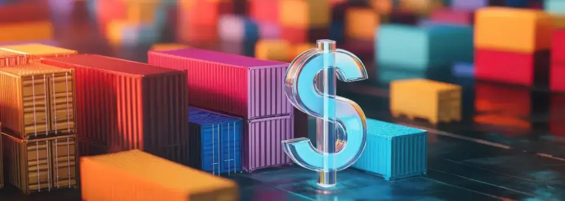 container com simbolo de cifrão representando roi automação no comex