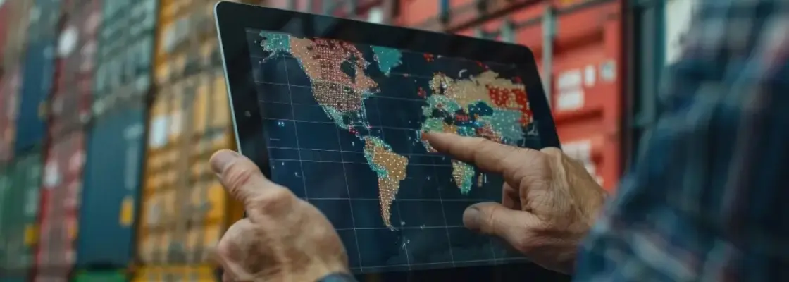pessoa verificando a localização em um ambiente com containers